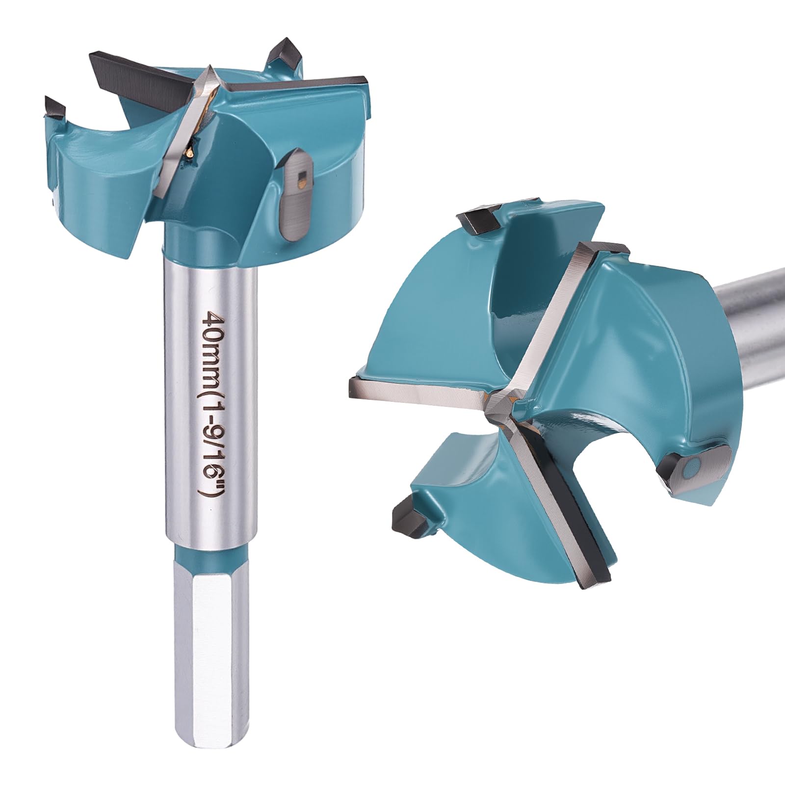 DTGN 40mm Forstner Drill Bit 1-9/16" - 1Pack - Good for Wood Plastic Plywood - 3 Flutes Tungsten Carbide Woodworking Hole Saw Cutter with Hex Shank - Green