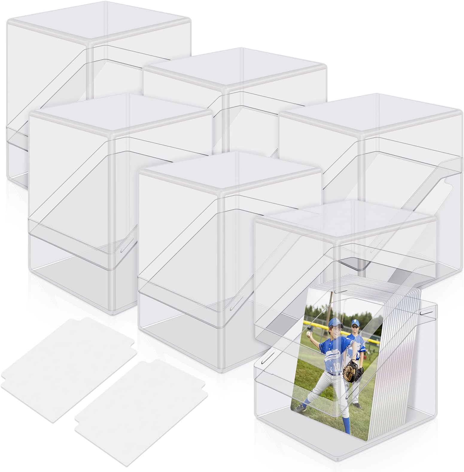 Mlikero Card Deck Cases, 6 Pack Acrylic Card Box for Trading Cards,Sturdy Card Storage Boxes Holding 100+ Sleeved Cards with 6 Dividers, Baseball Cards, and Sport Cards