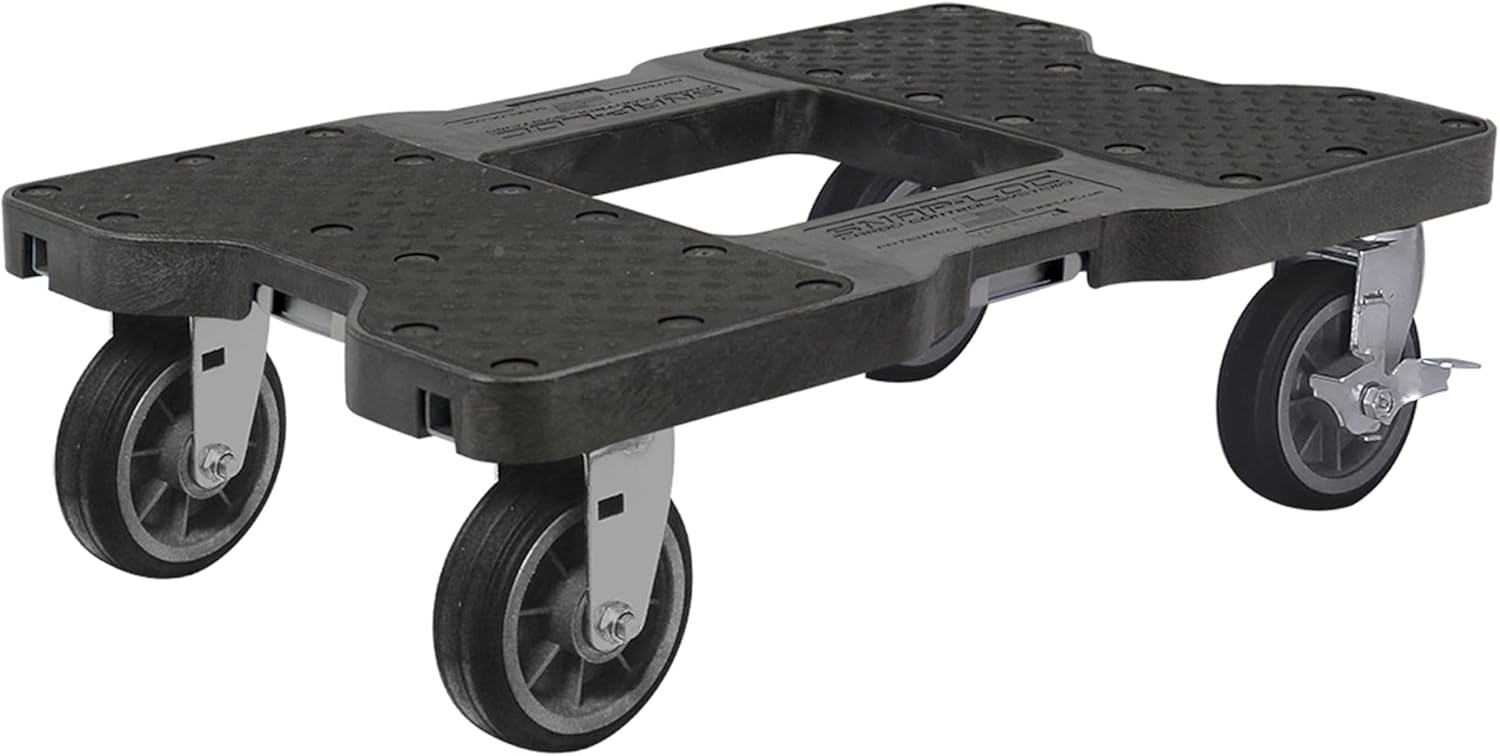 SNAP-LOC, All Terrain 4 Wheel Heavy Duty Dolly Cart, 6 Inch Casters, E Strap Attachment Included, 1,500 lb Capacity, Made in USA, Black