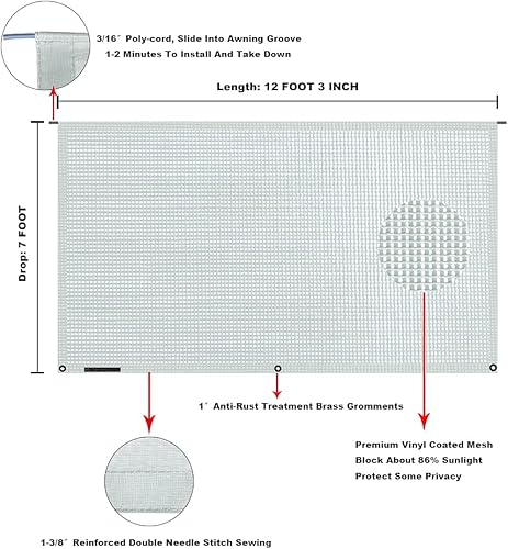 Miniatura 153 de Tentproinc Pantalla parasol para toldo, 8 pies x 13 pies 3 pulgadas (apta para toldo de 14 pies), protector solar de malla para autocaravana, cámper
