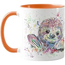 Vixar Sloth Watercolour Rainbow Art Coloured Mug Cup, Gift, Birthday, Work, Office, Christmas Tea Coffee Orange