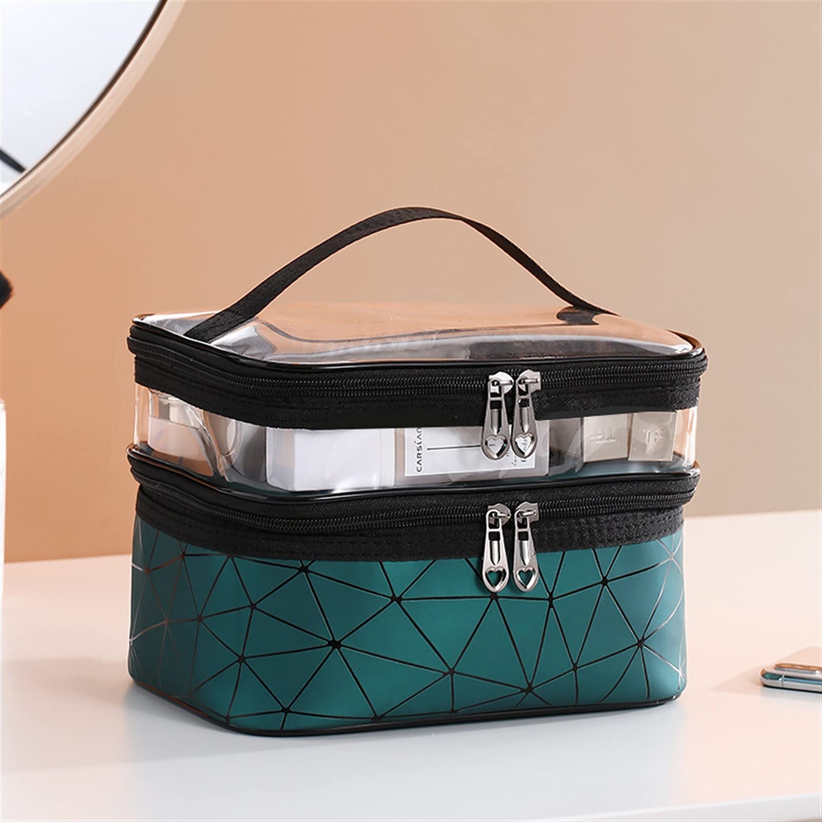 Pochette multifonction de toilette et sac de rangement maquillage grand format avec zips