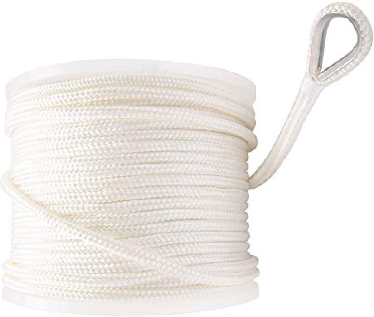 NovelBee 1/2 Inch X 300 Feet Double Braid Nylon Anchor Line with Stainless Steel Thimble and Plastic Chuck (White)