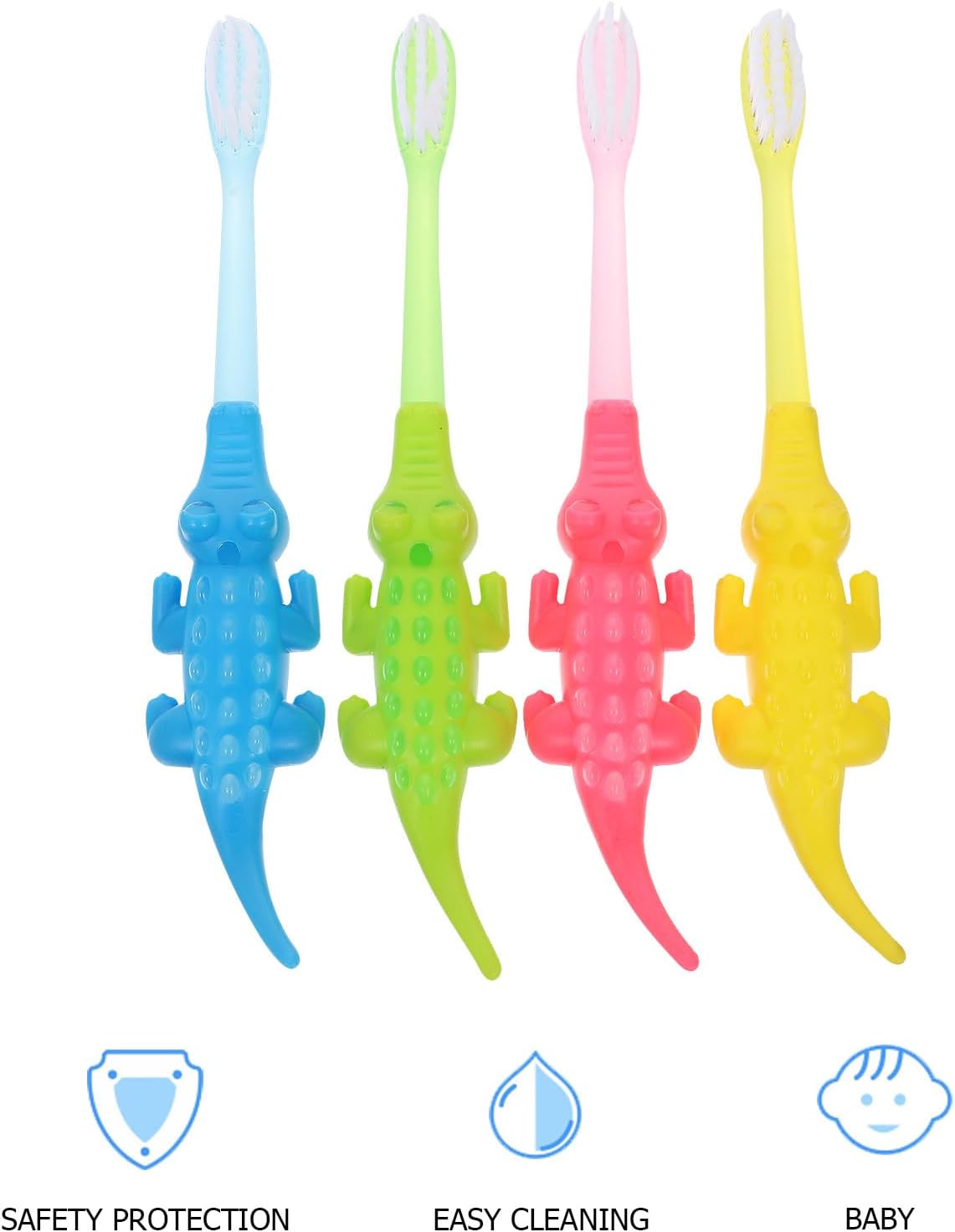 Manual Toothbrush 8Pcs Set with Supple Bristles Soft Tooth Cleaning Brush for Ages 3-12, Cute Crocodile Design for Home Oral Care and Training