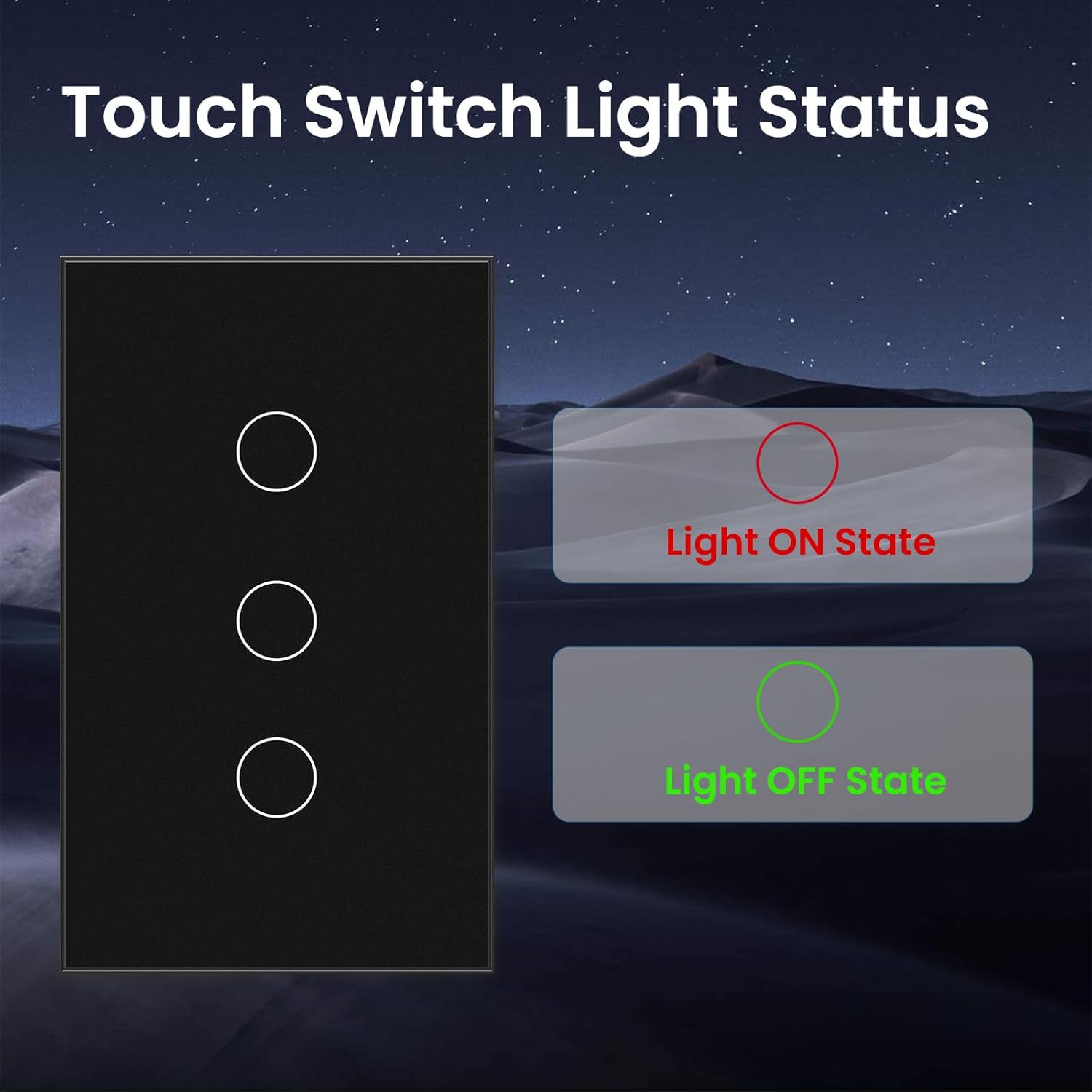 Light Switch 2 Way,4.65 X 2.83 X 1.34 Inches,No Neutral Wire Required,Tempered Glass,Black 3 Button