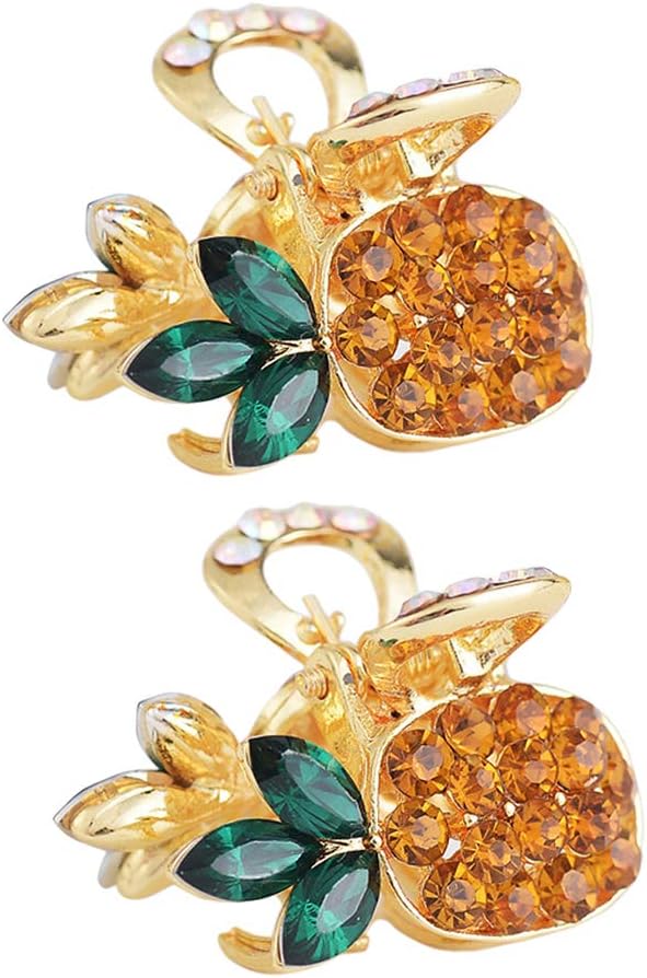 Lurrose Crystal Hair Claw Clip, 2pcs Pineapple Hair Jaw Clip Small Metal Hair Barrettes for Women Girls