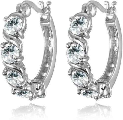 Miniatura 2 de Sterling Silver Hoop Earrings, Birthstone Earrings, S-Design Round Huggie Hoops, Genuine or Synthetic Gemstone Earrings, Huggie Earrings for Women,