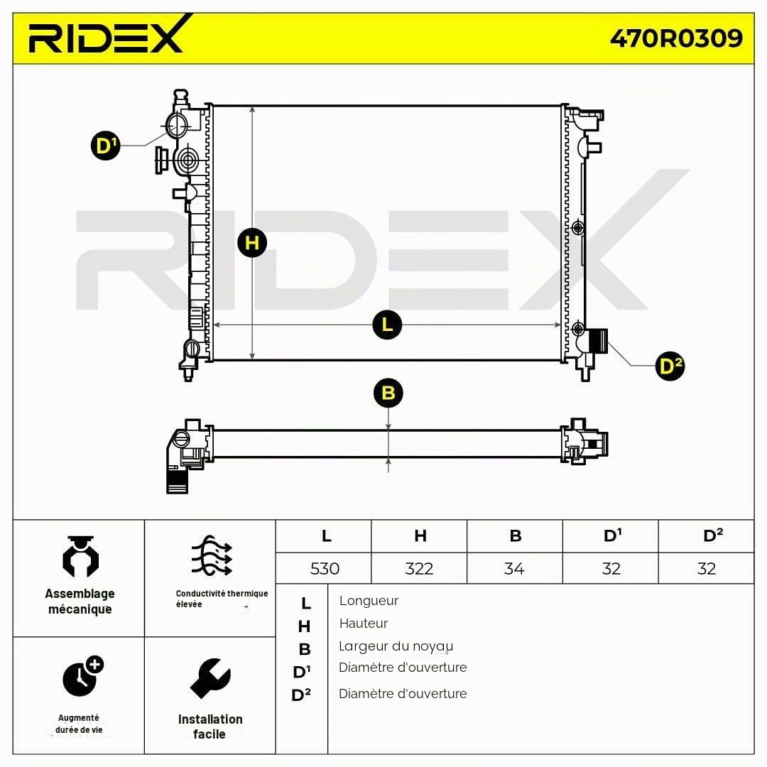 RIDEX 470R0309 Radiateur du moteur Compatible avec CITROËN Saxo 3/5 portes S0, S1 Diesel