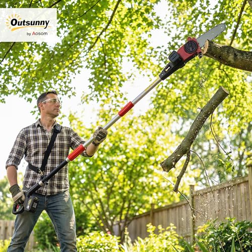 Outsunny 18V 8" Cordless Pole Chainsaw, 1.94M/2.56M Electric Chainsaw With 2 X 4.0Ah Batteries, Charger, Auto Lubrication, 6M/S Chain Speed, Long Reach Pole Pruner For Branch Cutting Tree Trimming - 2