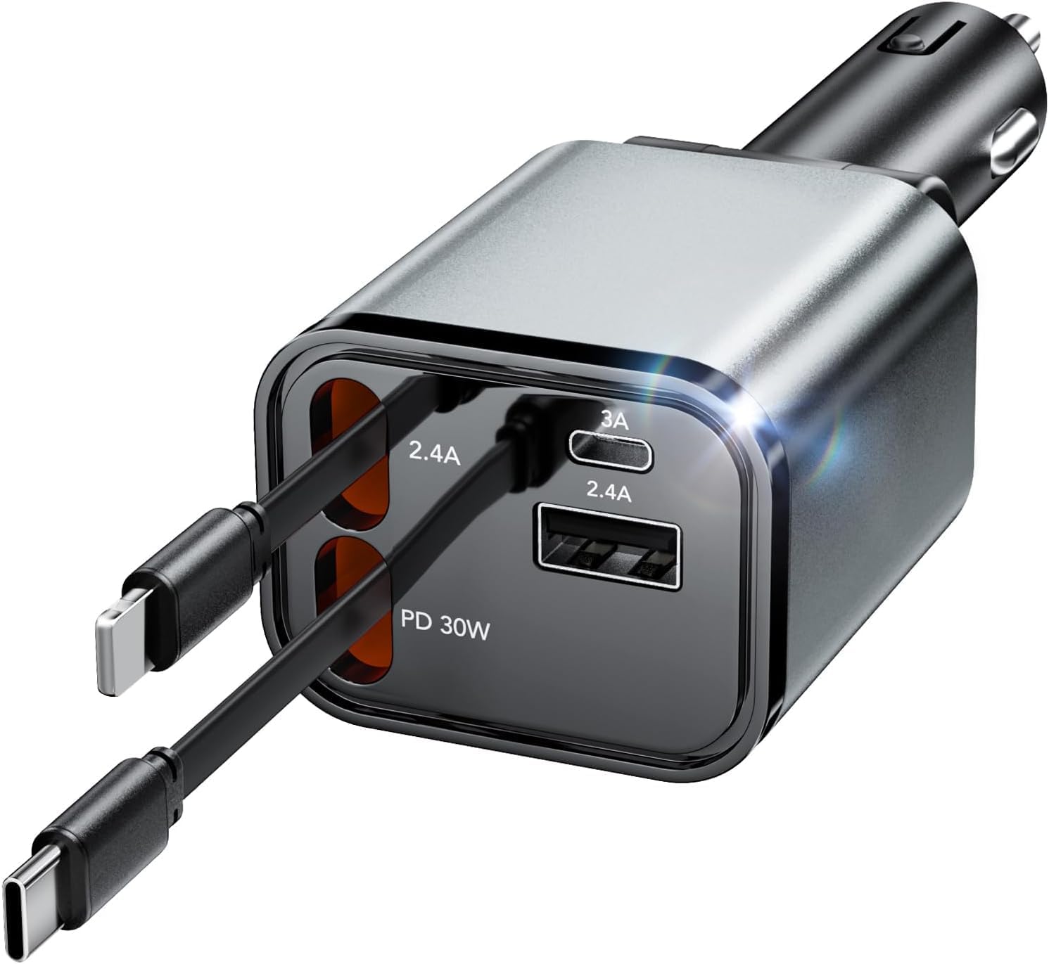 Aimtel Retractable Car Charger, 69W Cigarette Lighter USB Charger 4 in 1 USB C Car Charger for iPhone17,12v Car USB Adapter with 2 Retractable Cable USB-C & USB-A for iPhone 17 Pro/Galaxy/Pixel/Google