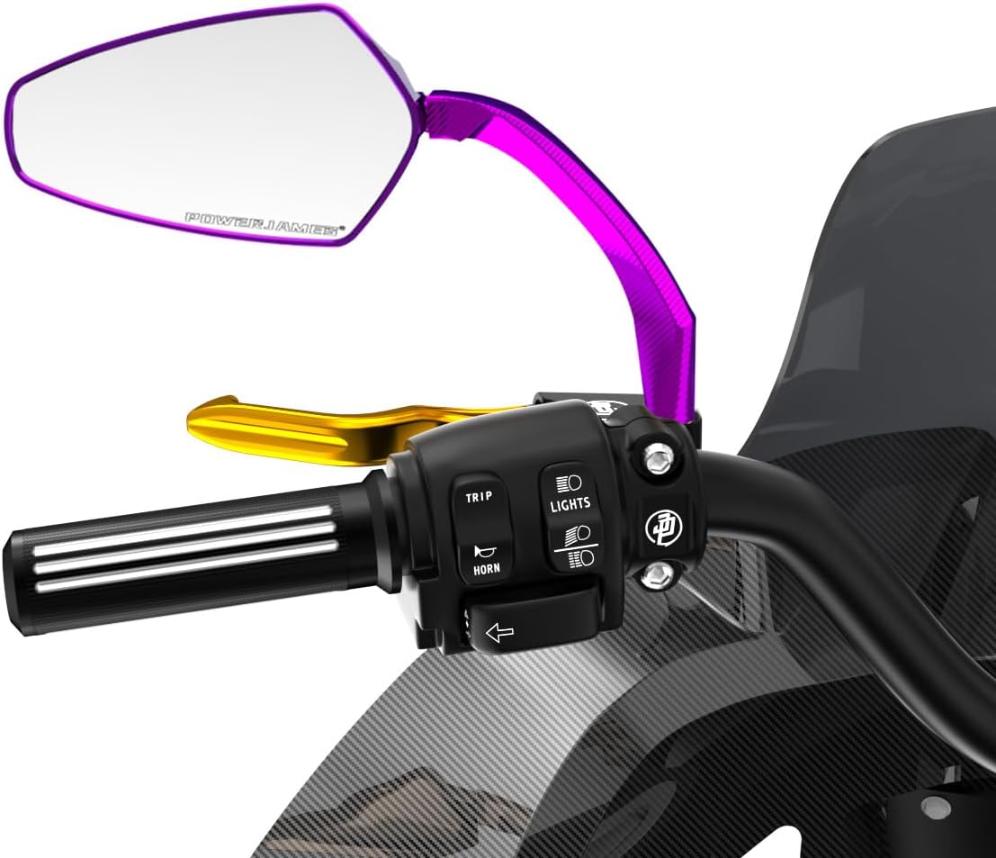 Purple 4.3” Handlebar Rear Side Mirrors, Compatible with Harley Davidson Sportster, Softail, Dyna, Touring Models, Purple Aluminum