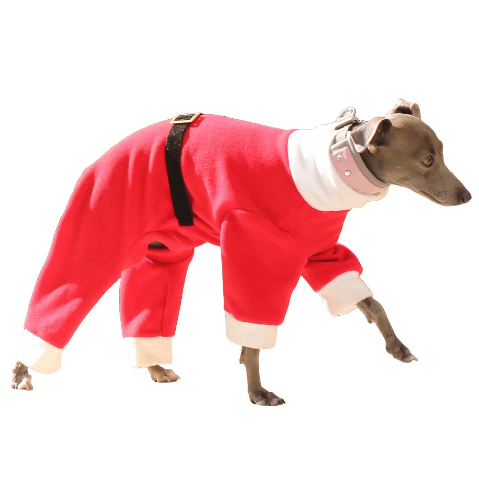 UOSIA Greyhound Coat Christmas Dog Onesie Clothes Fashion Winter Warm High Collar 4 Legs Fleece Whippet Jumpsuit Bodysuit With Belt Holiday Outfit For Greyhounds