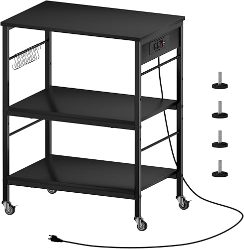 YBING Soporte de impresora industrial de 3 niveles con ruedas, soporte de impresora con 10 ganchos, carrito rodante con estación de carga para