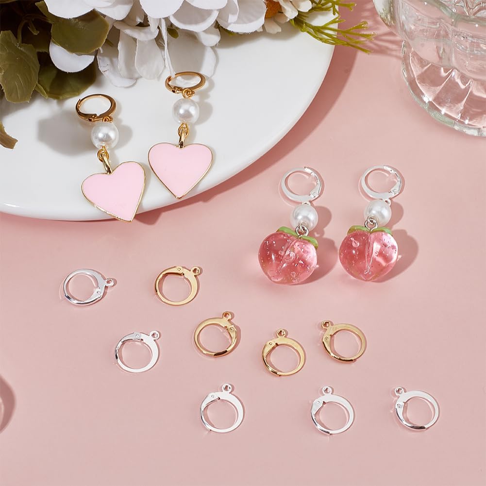 Beebeecraft 1 Box 100Pcs Round Leverback Earring Hooks 18K Gold & 925 Sterling Silver Plated 316L Surgical Stainless Steel Huggie Hoops Earring Findings Earwire with Loops for Jewelry Making