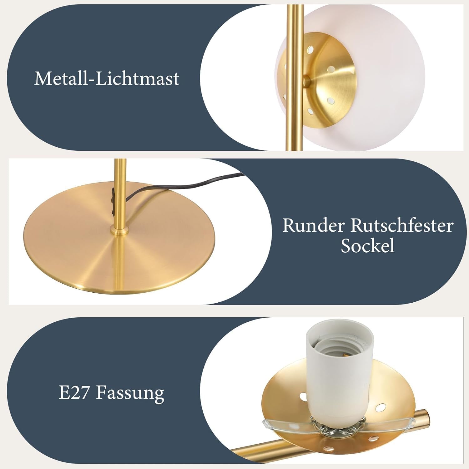 ZMH Lampada da terra moderna a stelo – 3 luci E27 design con interruttore a ped