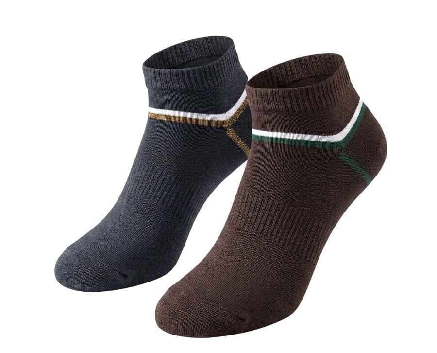 Men's Ankle Athletic Socks, Cushioned Cotton Sports Socks, Breathable Low Cut Casual Running Walking Gym Socks with Arch Support, Moisture Wicking, Stripe Design, 2 Pairs-picture-42