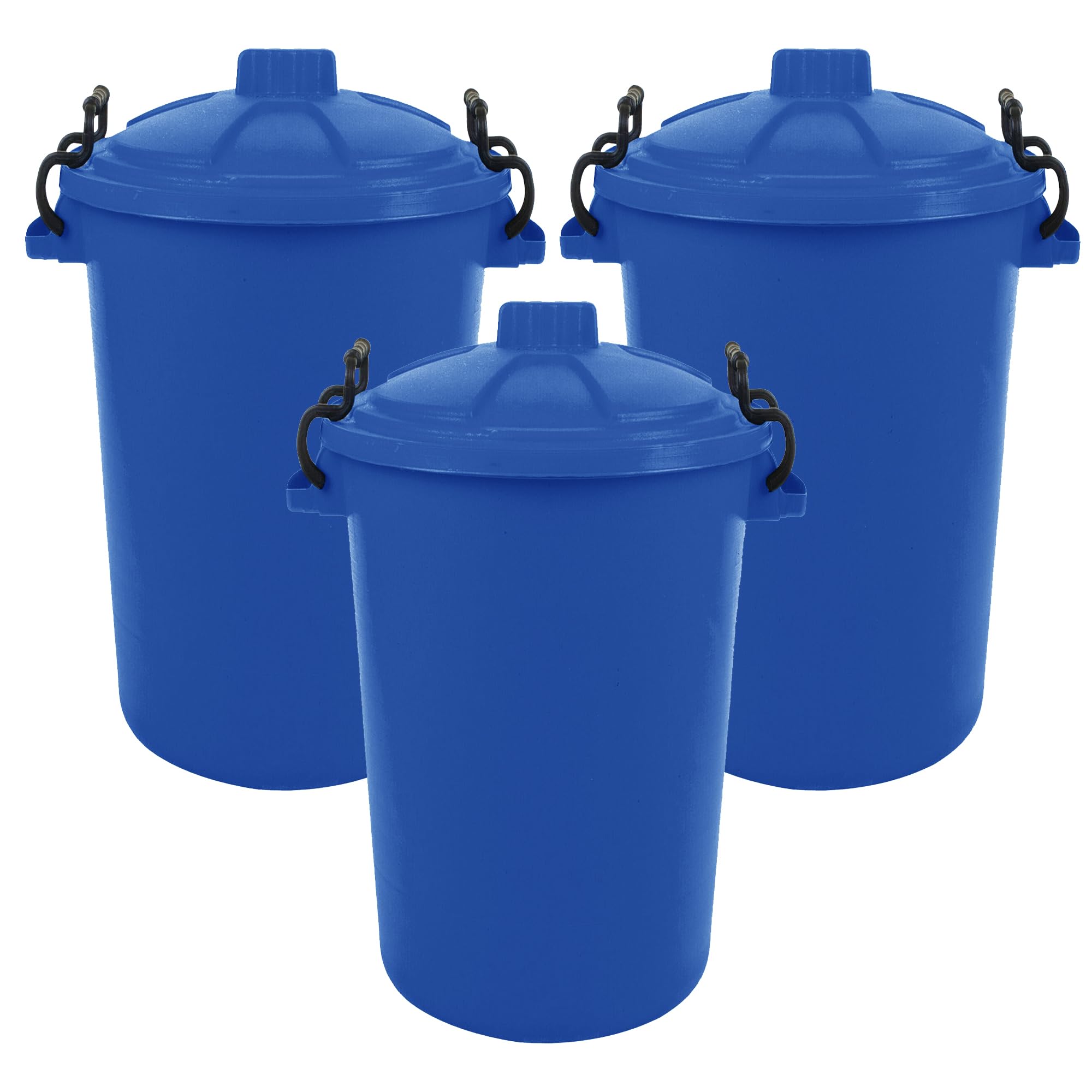 JMS we create smile (Set of 3 85L Extra Large Heavy Duty 80l Bin Plastic Dustbin With Clip Locking Lid Dustbins Refuse Bin Rubbish Waste Trash Bin For Animal Feed (Blue)