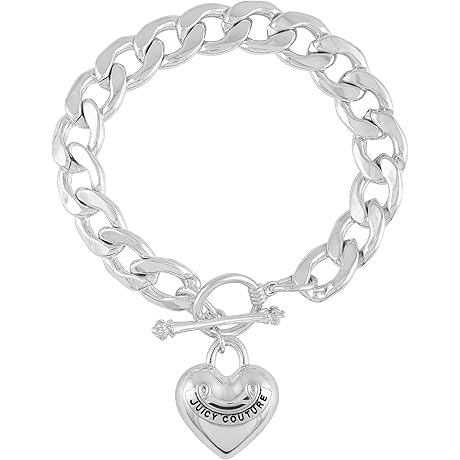 Juicy Couture Silvertone Heart Charm Toggle Bracelet