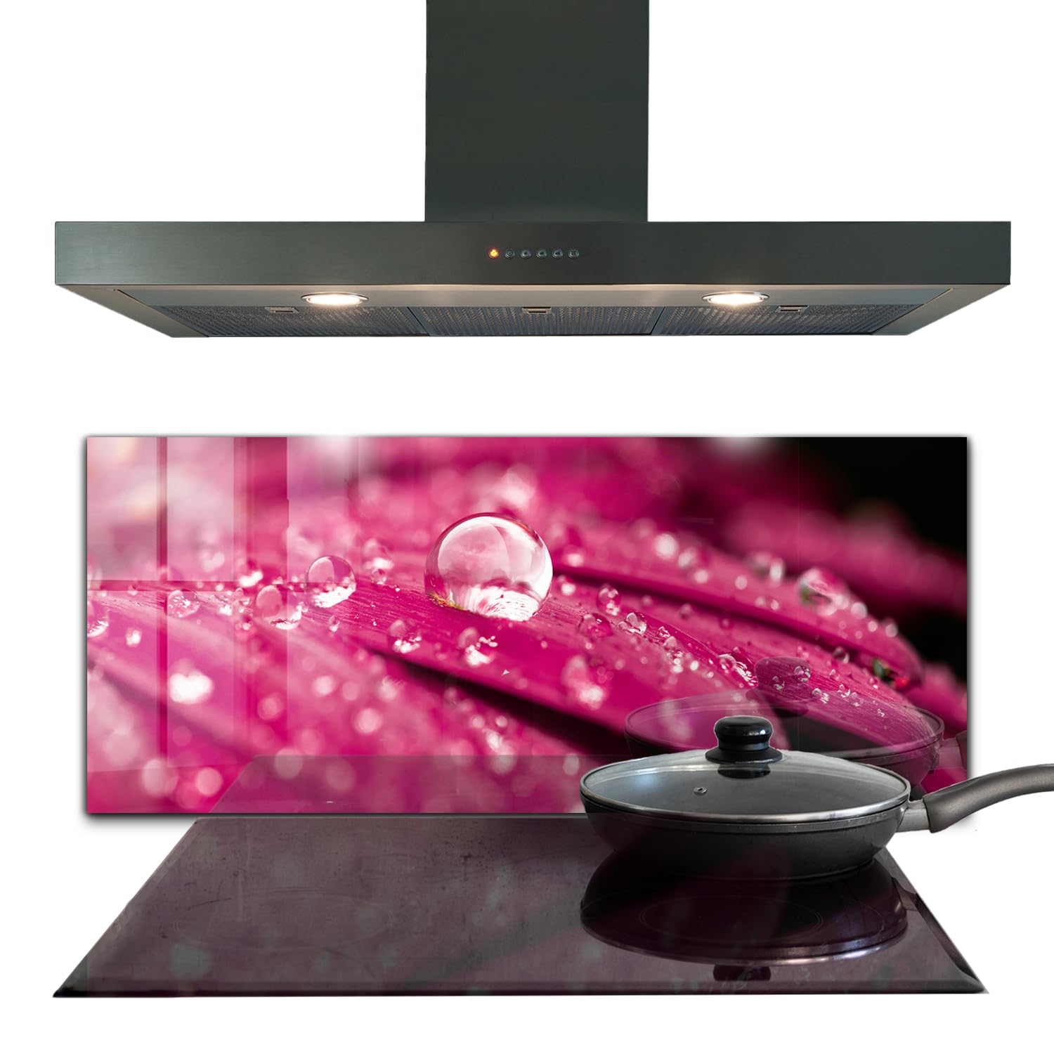 Verre trempé décoratif pour cuisine Wallfluent 125x50 cm au design fleur rose premium