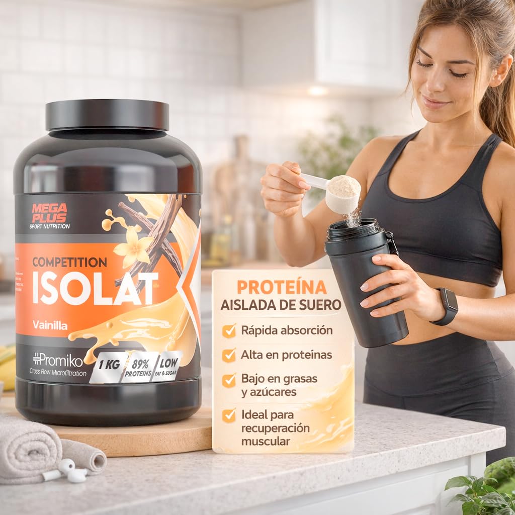 Proteína Isolat Competition - Mega Plus - Promiko - Proteína Aislada De Suero Profesional Para Masa Muscular Y Recuperación Rápida - Proteina Isolate Y Leche En Polvo - Vainilla 1kg