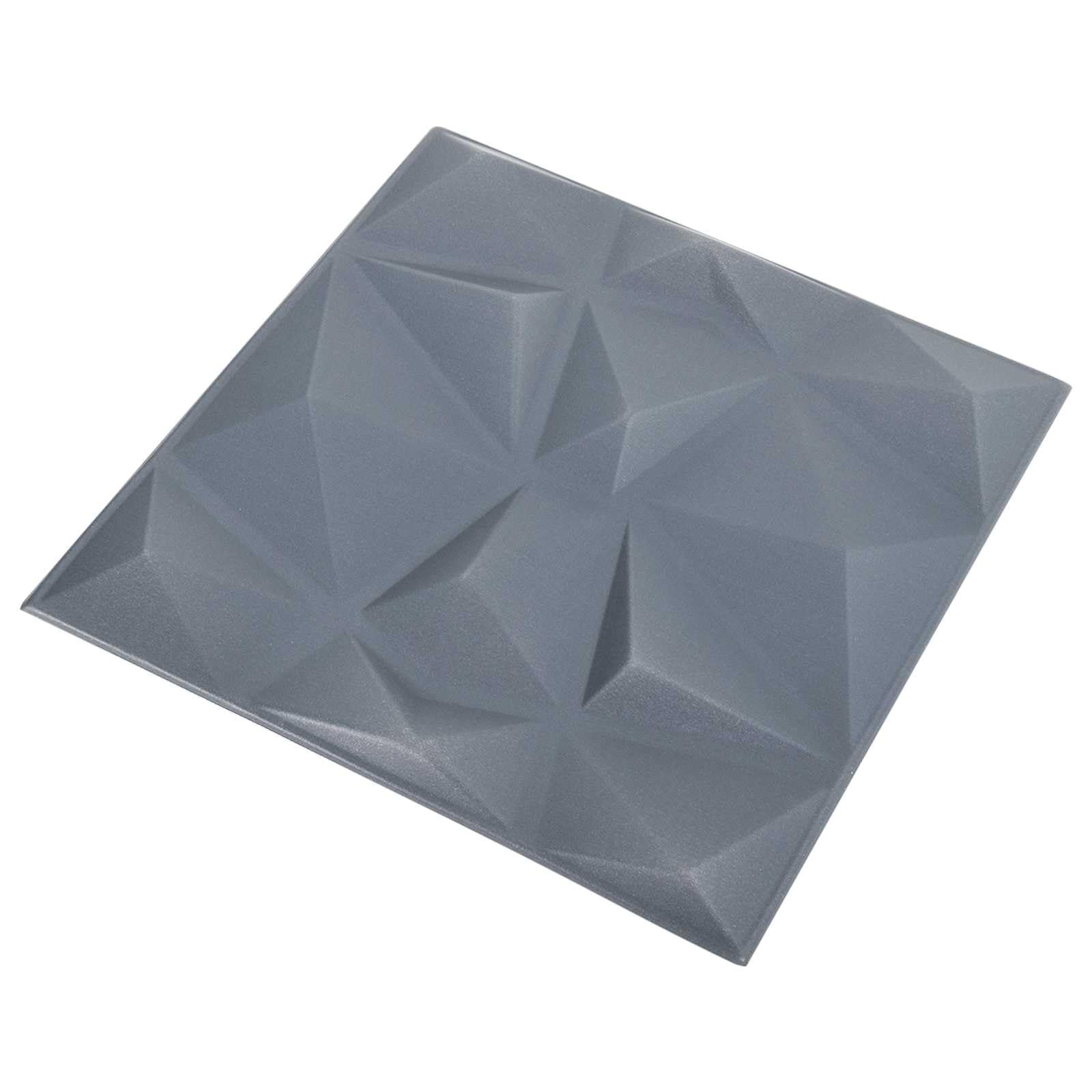 XPS piankowe panele ścienne 12 sztuk 50 x 50 cm szare | Instalacja DIY za pomocą nożyczek, wzór 3D, do salonu, sypialni, korytarza