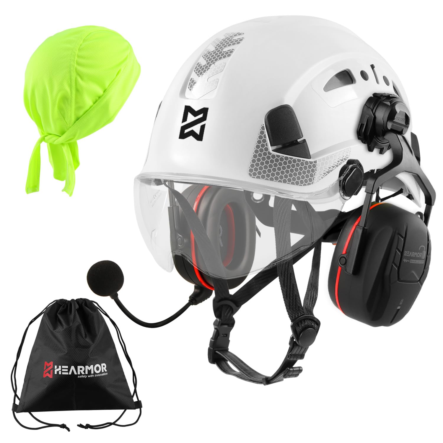 HEARMOR Industrial Helmet for Working at Heights Adult Construction Helmet with Bluetooth Active Hearing Protection Passed EN12492 Certification, EN397 Shock Absorption and Penetration Resistance Test