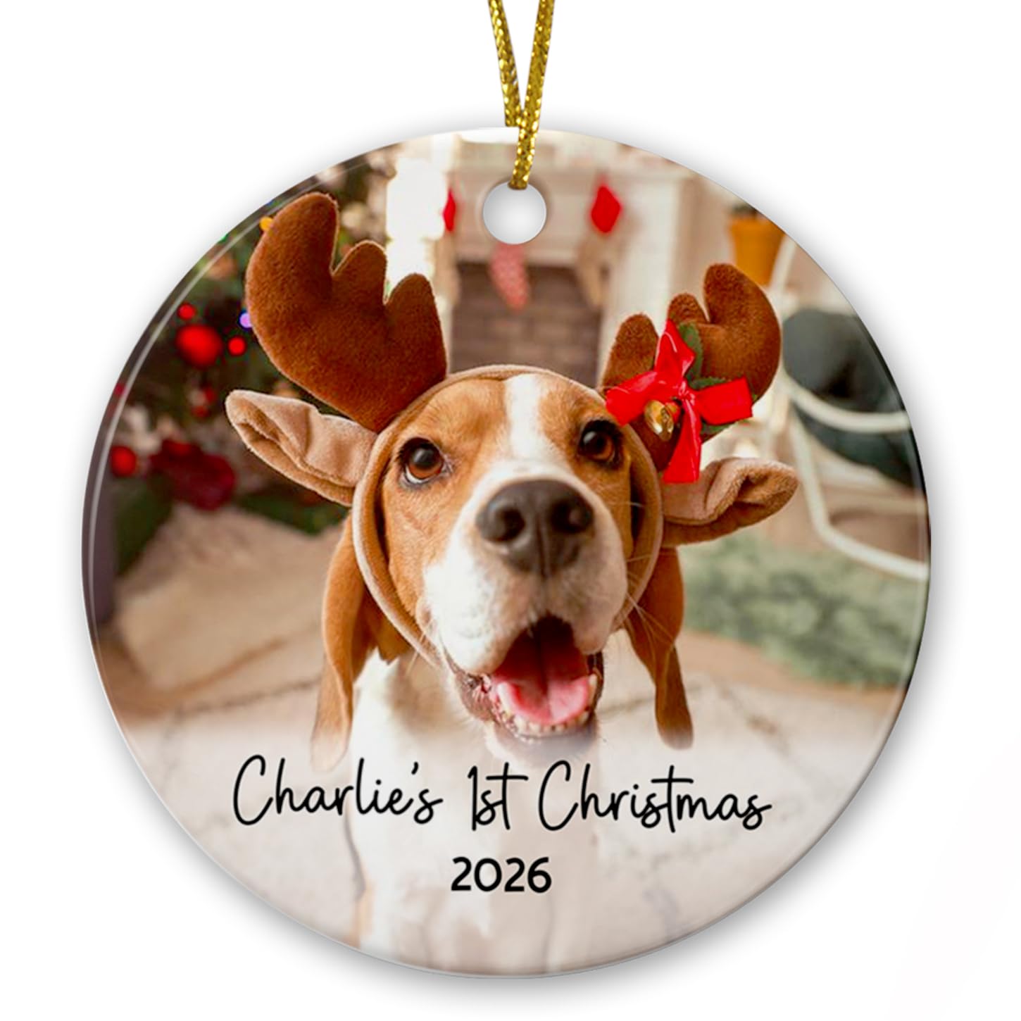 Personalized Picture Dog Ornament, Add Photo Dog’s First Christmas Ornament, Photo Frame Puppy’s 1st Christmas Tree Ornaments Gifts for Dog Mom Dog Dad, Custom Name Picture Loved Dog Xmas Ornament