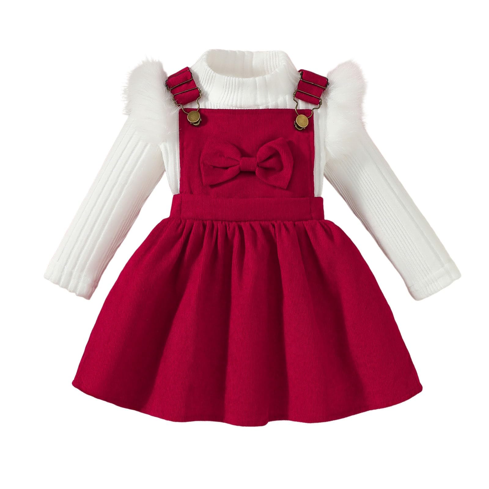 Generisch Winterliches Mädchen-Outfit mit langärmeligem Trägertop Schleifenkleid für Kleinkinder Festliche Zweiteiler-Sets für Feiertage Partys