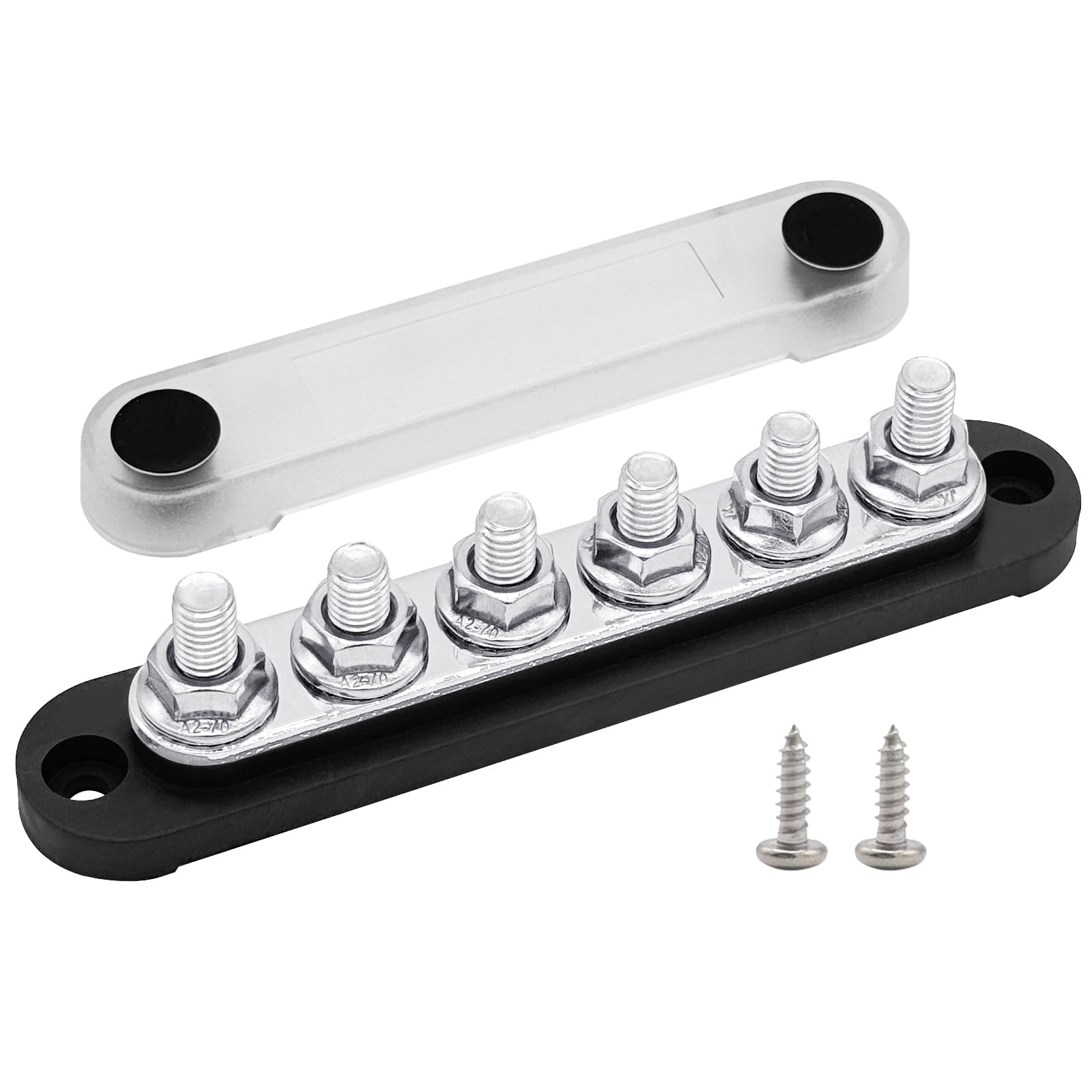 6 x 5/16" (M8) Studs Ground Distribution Block Bus Bar, Ampper 5.9" 12V 200A Battery BusBar with Cover for Auto, Boat and Solar (Black)