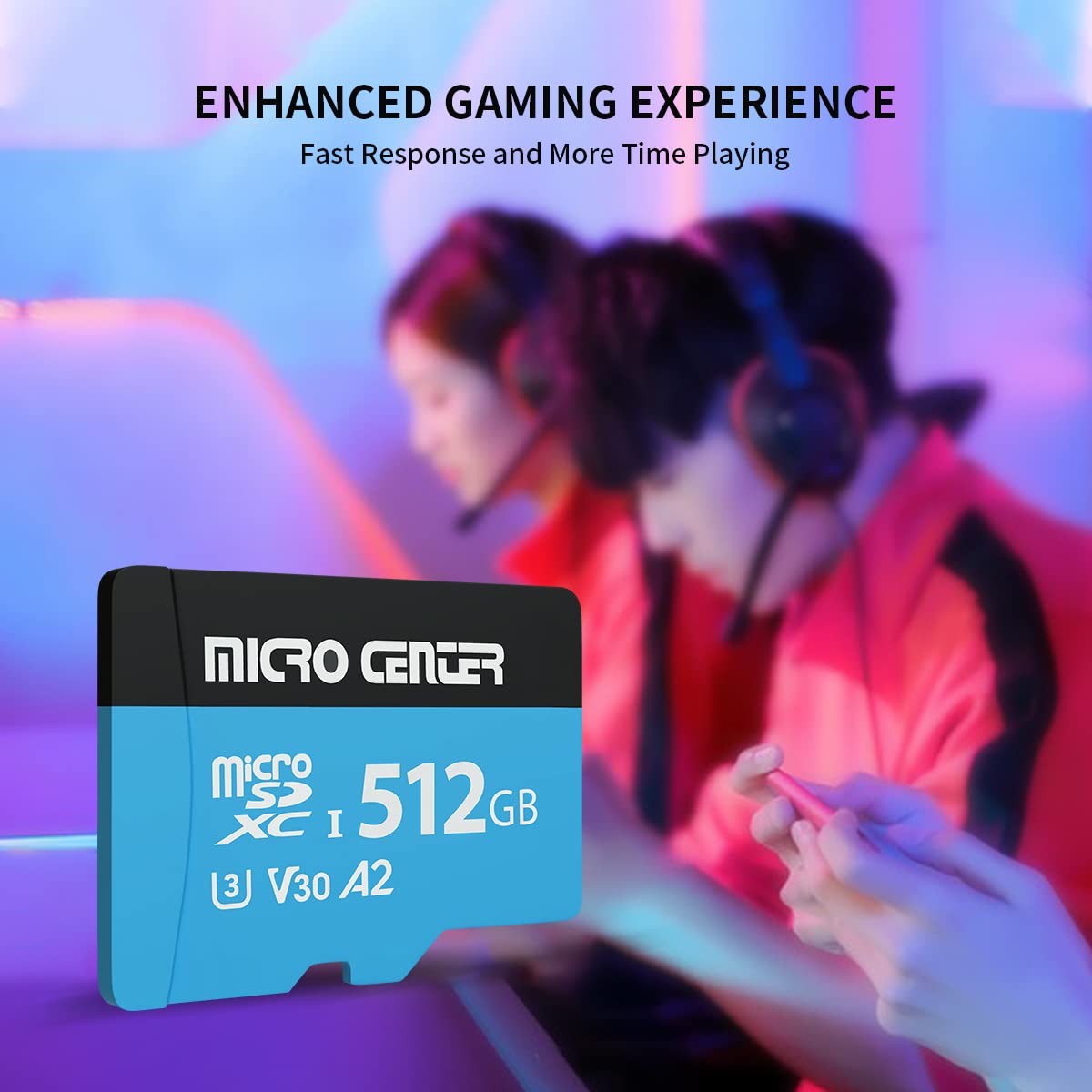 INLAND Micro Center Performance - Tarjeta microSDXC de 512 GB, tarjeta micro SD A2, UHS-I C10 U3 V30 A2 4K UHD tarjeta de memoria flash de video con adaptador para smartphones, tabletas, drones y