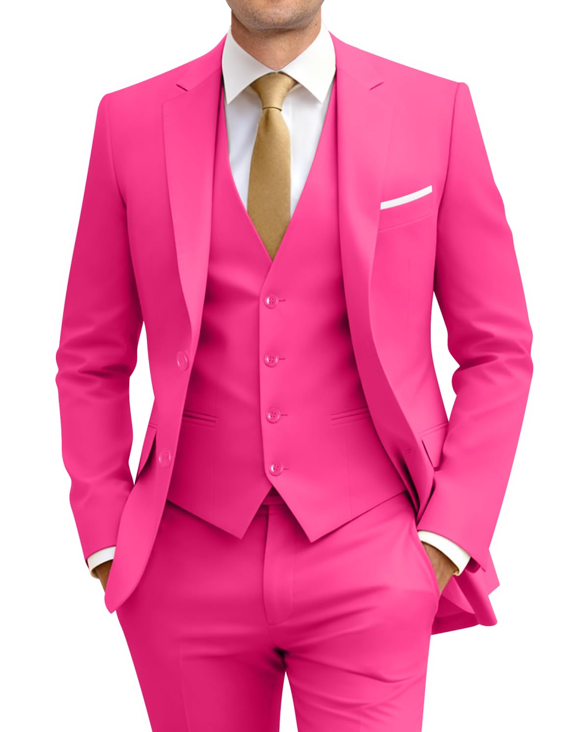 Amyox Men's Slim Fit 3 Piece Suit Two Button Business Wedding Dress Tux Suit Set Jacket Vest Pants with Tie