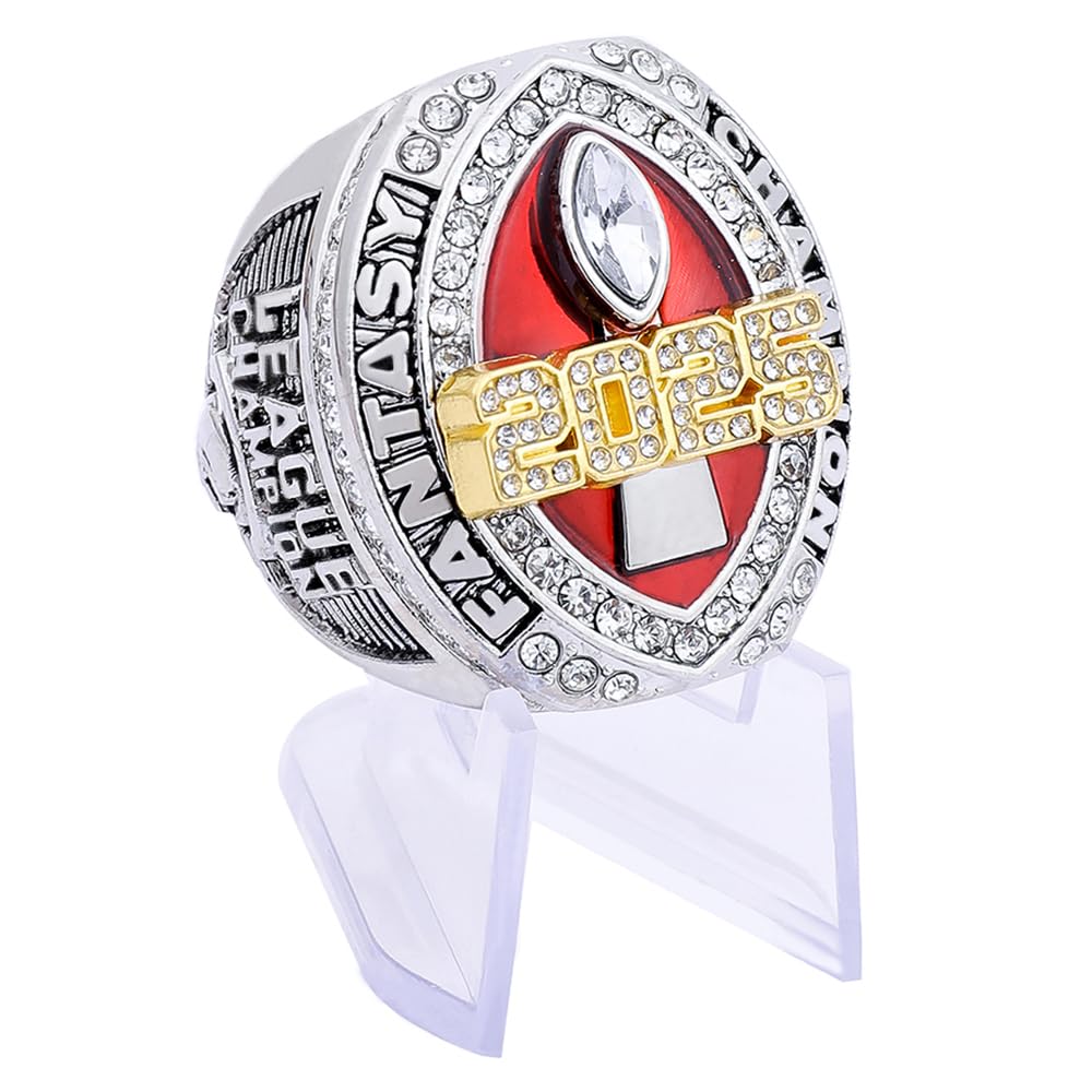 guancrown Fantasy Football Ring 2025 Award Prize Trophy Sports Winner FFL Championship Ring With Box (ring with stand, size 14)