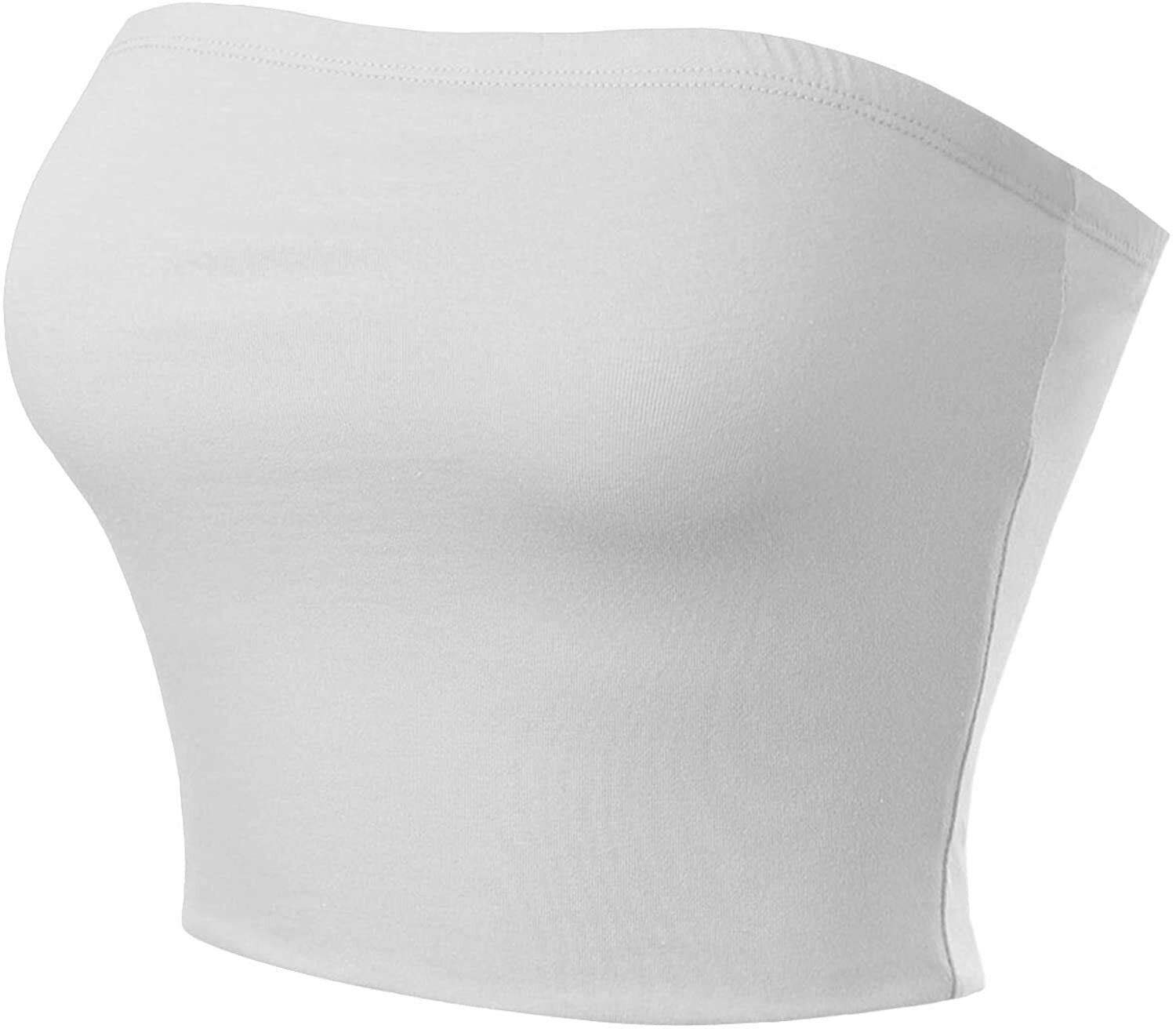 LUXE DIVA Womens Ladies Plain Boob Tube Strapless Bandeau Stretchy Casual Basic Summer Vest Crop Top White, 8-10
