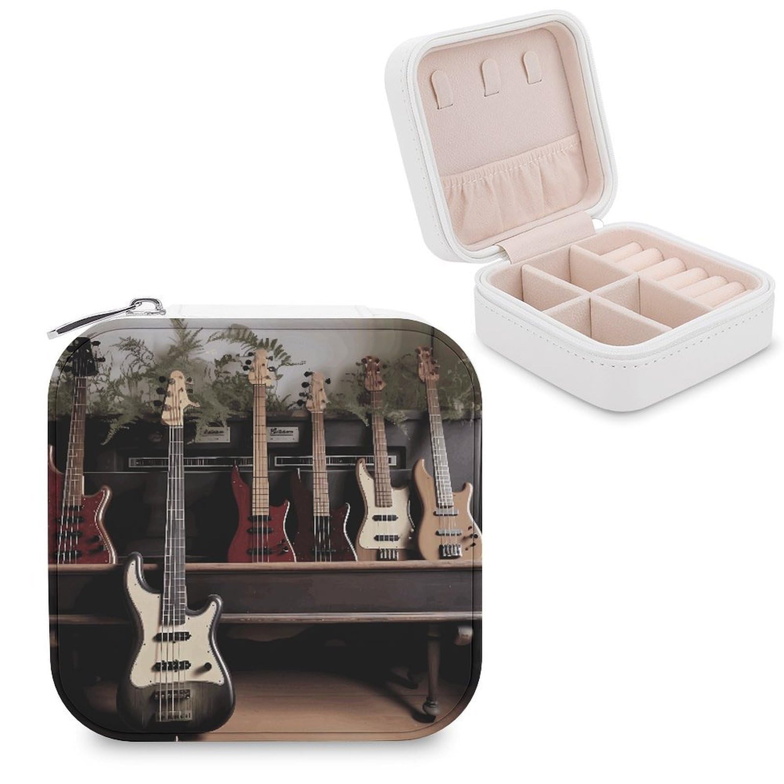 FekiLoot Guitar Bass Music Musical Instruments Jewelry Box Custom Jewelry Travel Case Pu Leather Trinket Organizer Box to Organize Ring Pendant Earring Small Portable Jewelry Storage Holder for Women