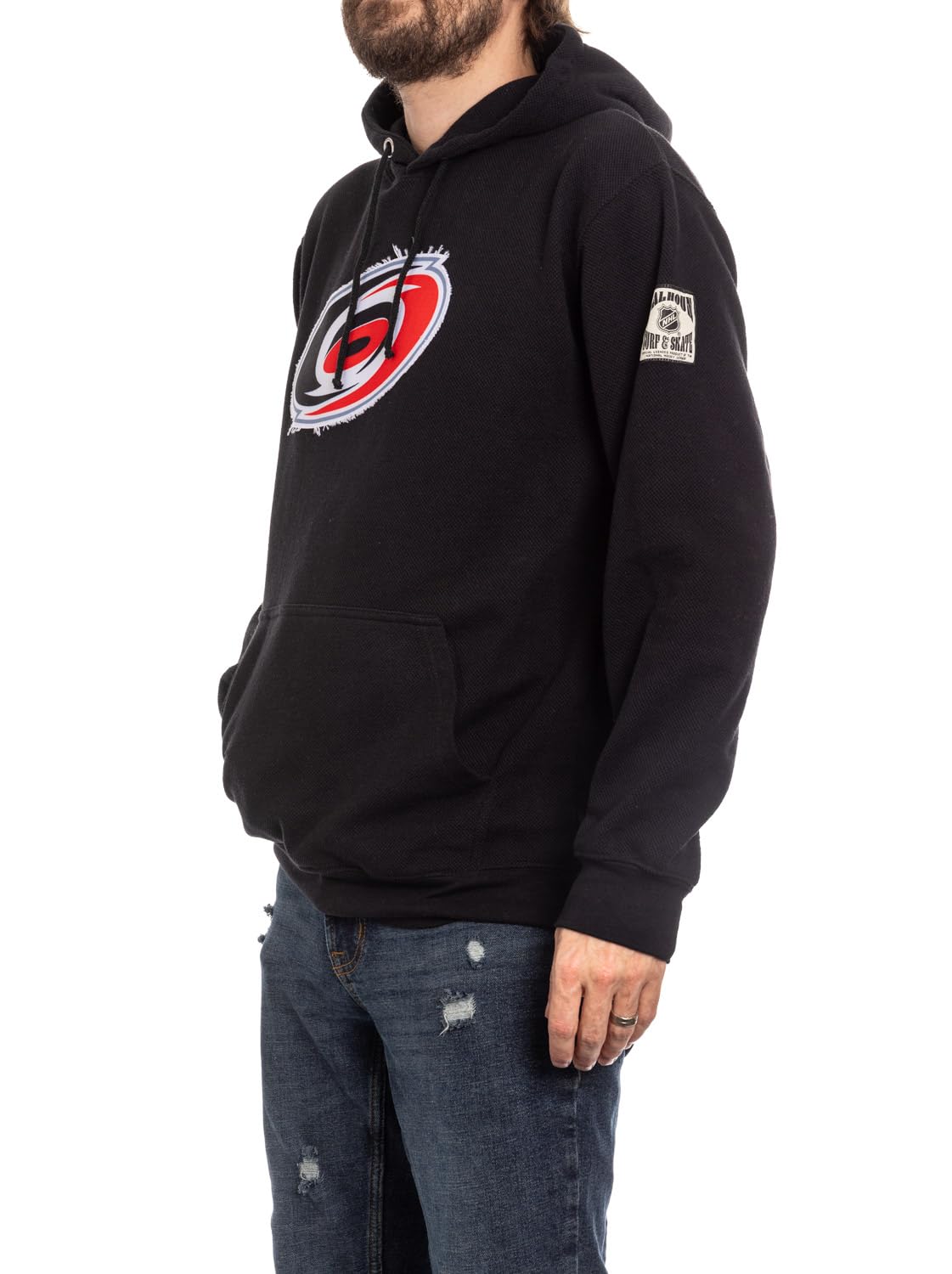Calhoun NHL Surf & Skate Unisex Waffle Frayed Patch Pullover Hoodie – The Coastal Collection (Carolina Hurricanes, X-Large)