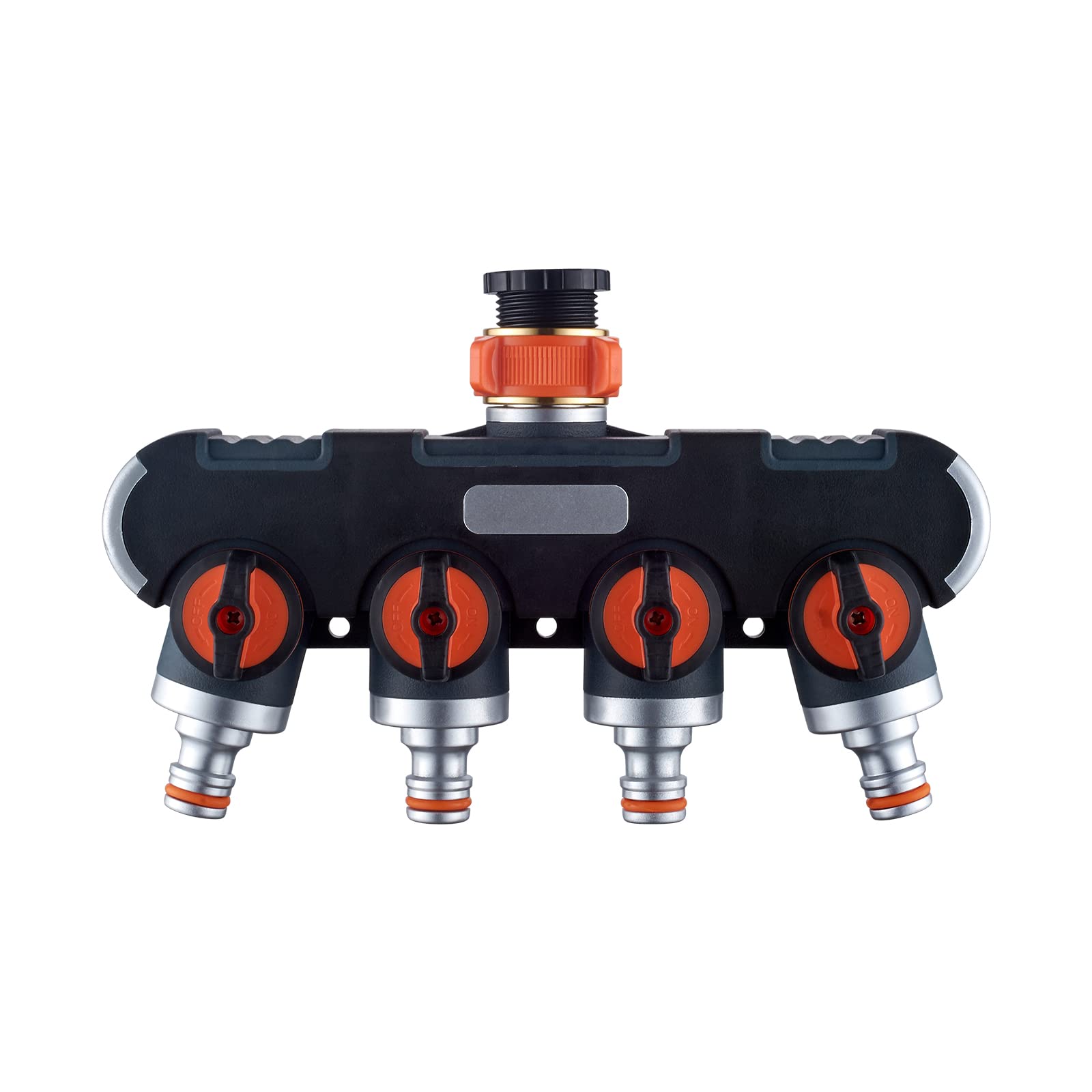 GRIFEMAGE1401-4 4-Way Garden Hose Splitter, Double Hose Connector, Y Valve Water Tap Splitter, 3/4" and 1/2" Tap Distributor, Orange/Black