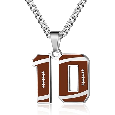 ZRAY Men's Football Jersey Number Necklace - Silver Stainless Steel Chain, 22+2 Inch Charm Pendant, Inspirational Football Jewelry Gift
