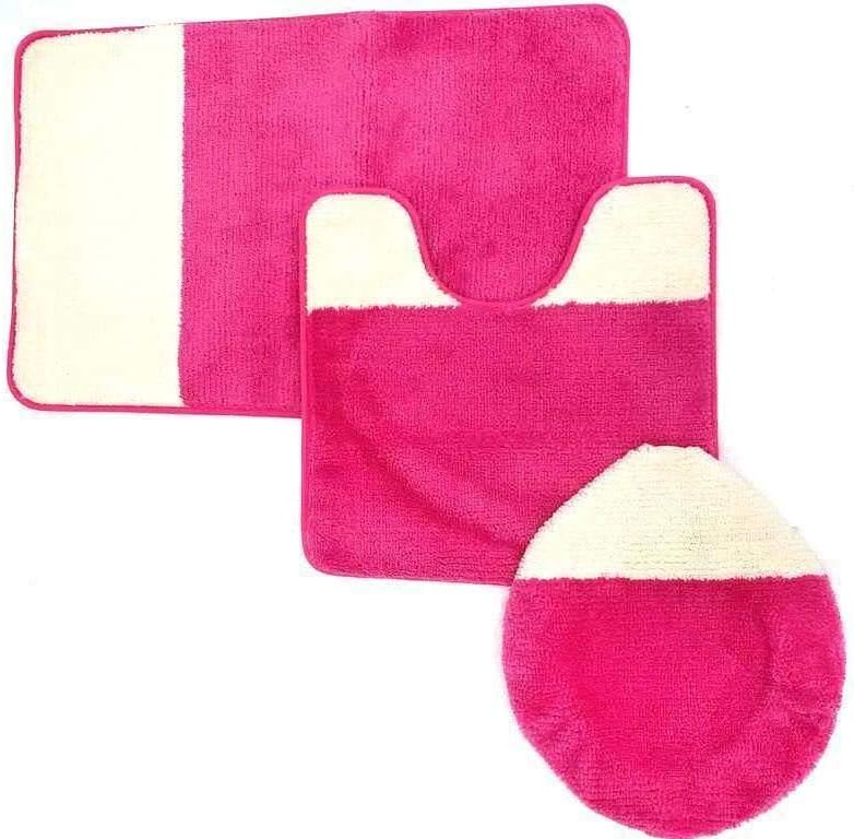 3PC TwoTone Bathroom Rug Set Bath Mat, Contour Rug