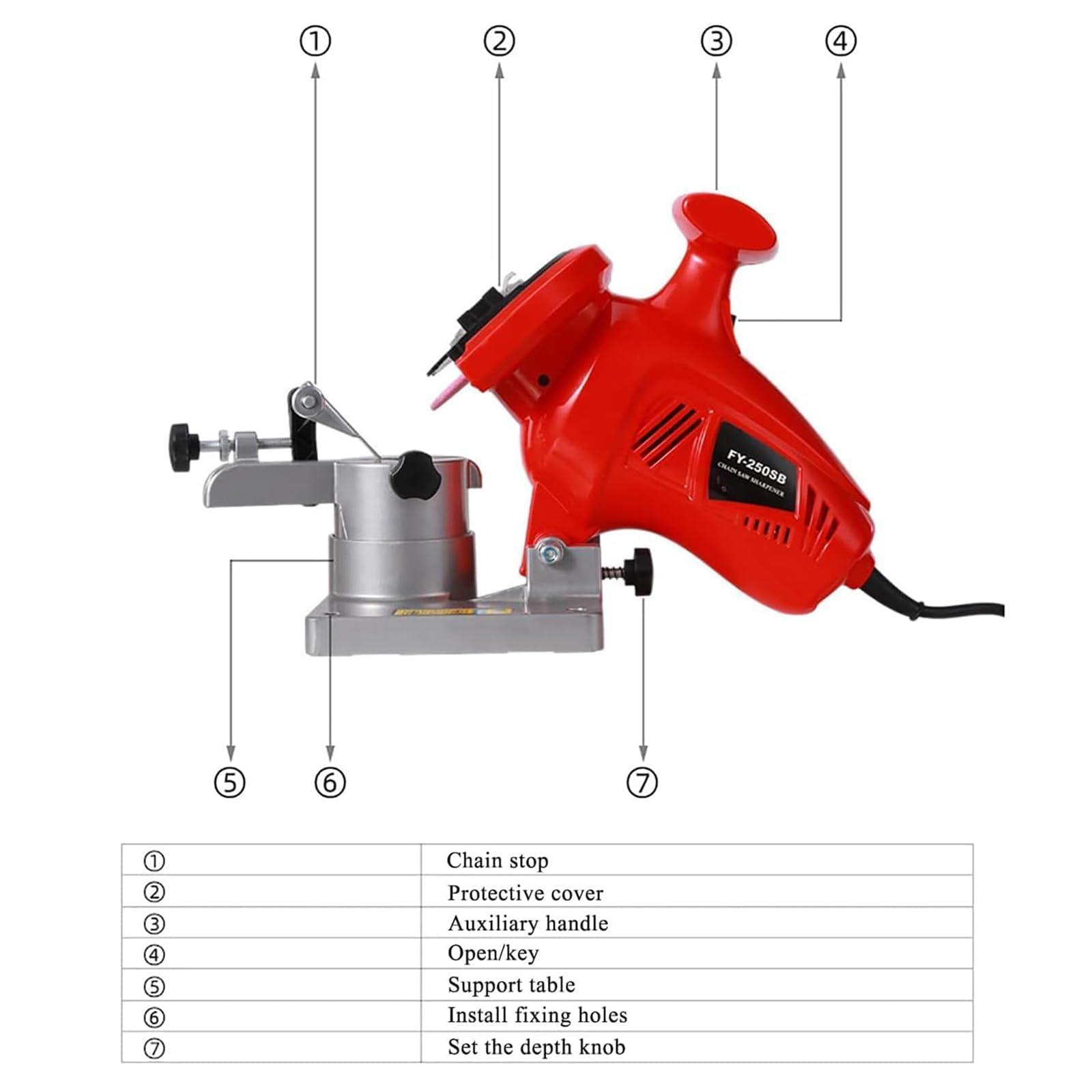 Afilador de motosierra, amoladora eléctrica de cadena con ángulo ajustable de 0 a 35° y cubierta de seguridad, herramienta portátil para un afilado eficiente