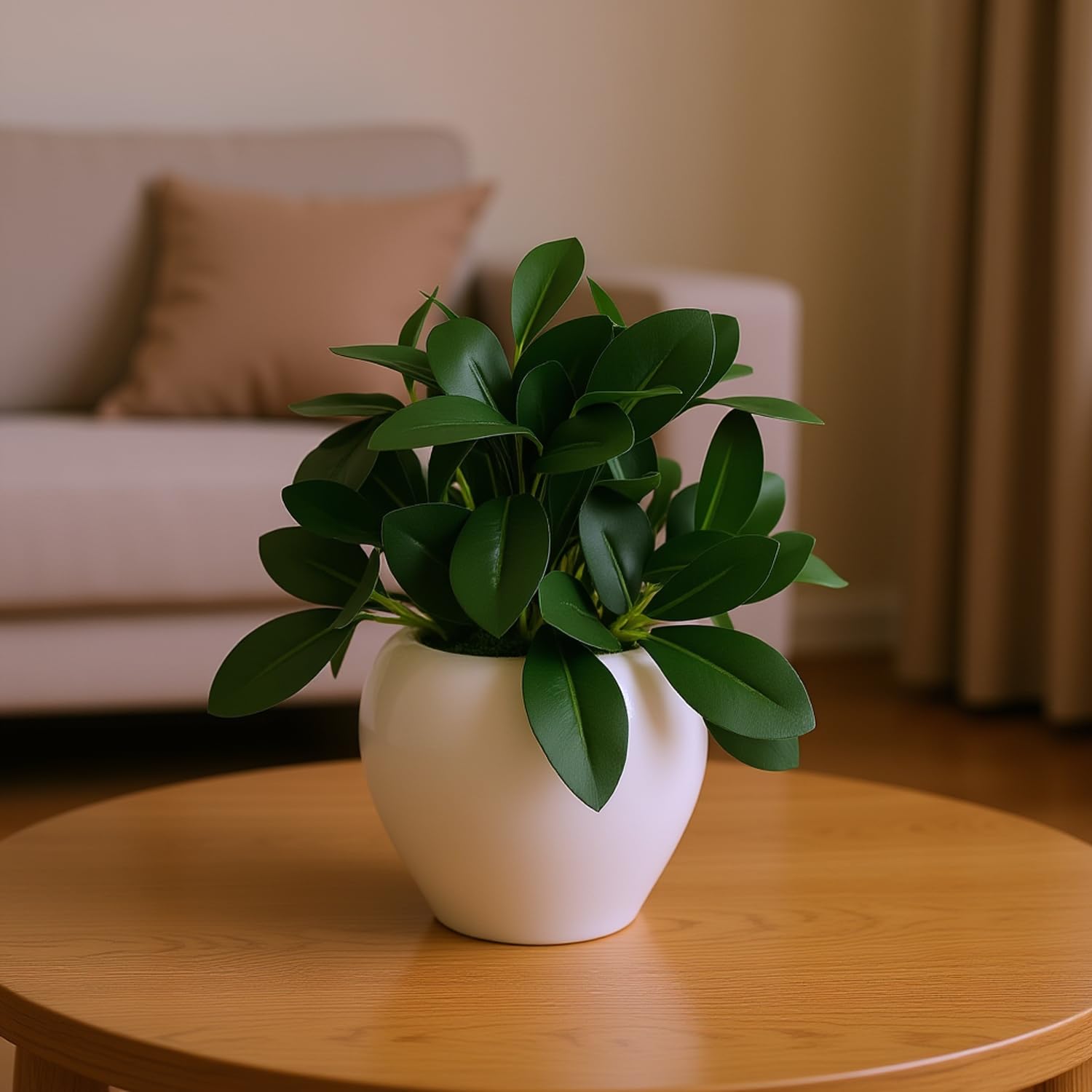 fancymart Artificial Rubber Plant in 4 Inch White Apple Pot (22 cm Height) – Realistic Green Decorative Plant for Home Decor, Living Room, Office Desk & Interior Decoration 4
