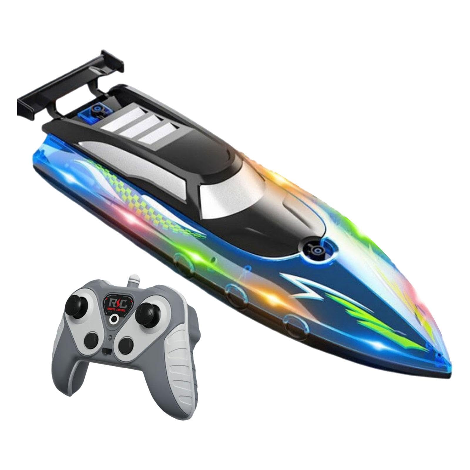 Lancha Teledirigida para Juegos Acuáticos, Embarcación Radiocontrolada para Niños, Modelo de Barco Rápido E Impermeable con Iluminación Integrada, Azul