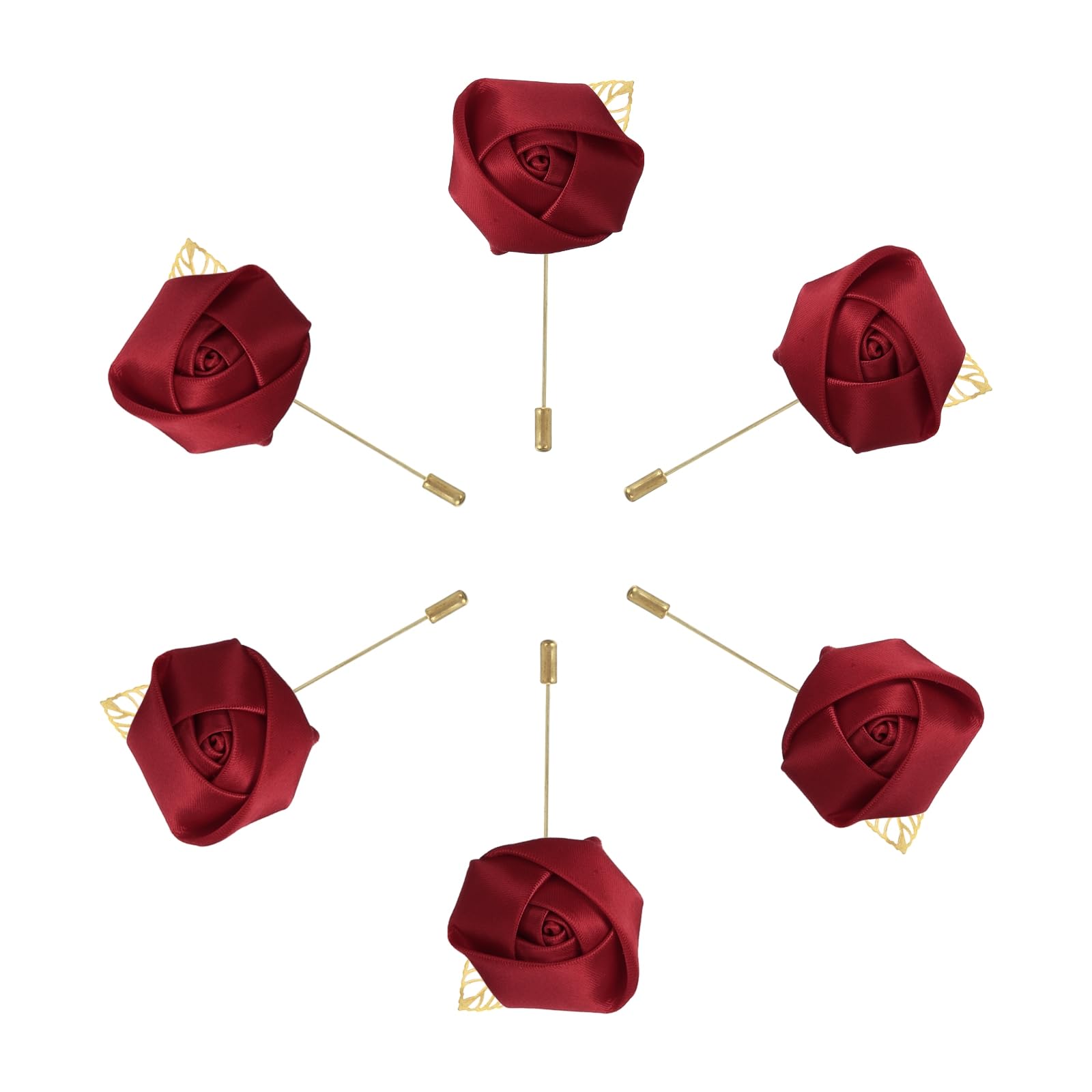 6 Boutonnières De Marié En Forme De Rose Vin - Soie Et Métal, Pour Costume, Cérémonie, Anniversaire, Fête Formelle