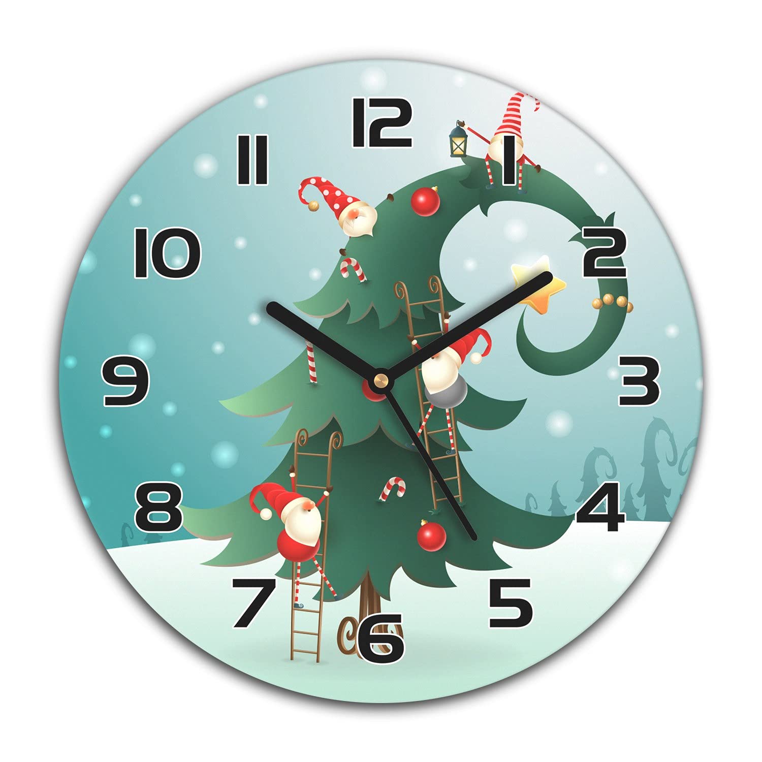 Horloge murale Noël Coloray de qualité en verre de sécurité de 30 cm aux aiguilles noires