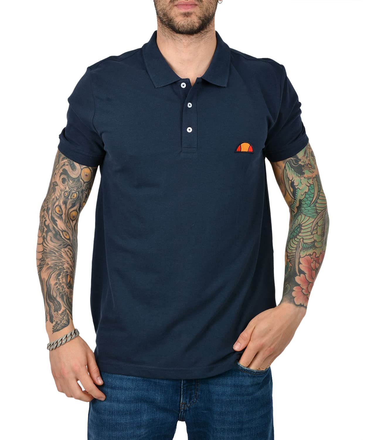 Ellesse Men's Blue Polo Man Short Sleeve Logo Patch Embroidery 100% Cotton - L