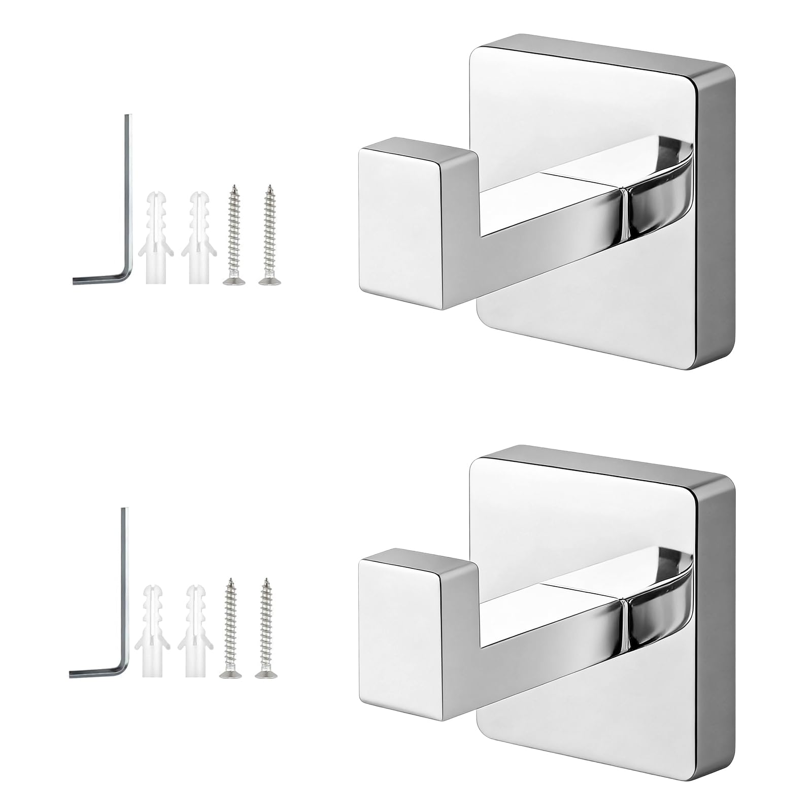 TIANLIN 2 Pack Mirror Silver Bathroom Hooks, 304 Stainless Steel Wall Coat Hooks Screw in, Towel Hook for Bathroom, Kitchen and Door — image 1
