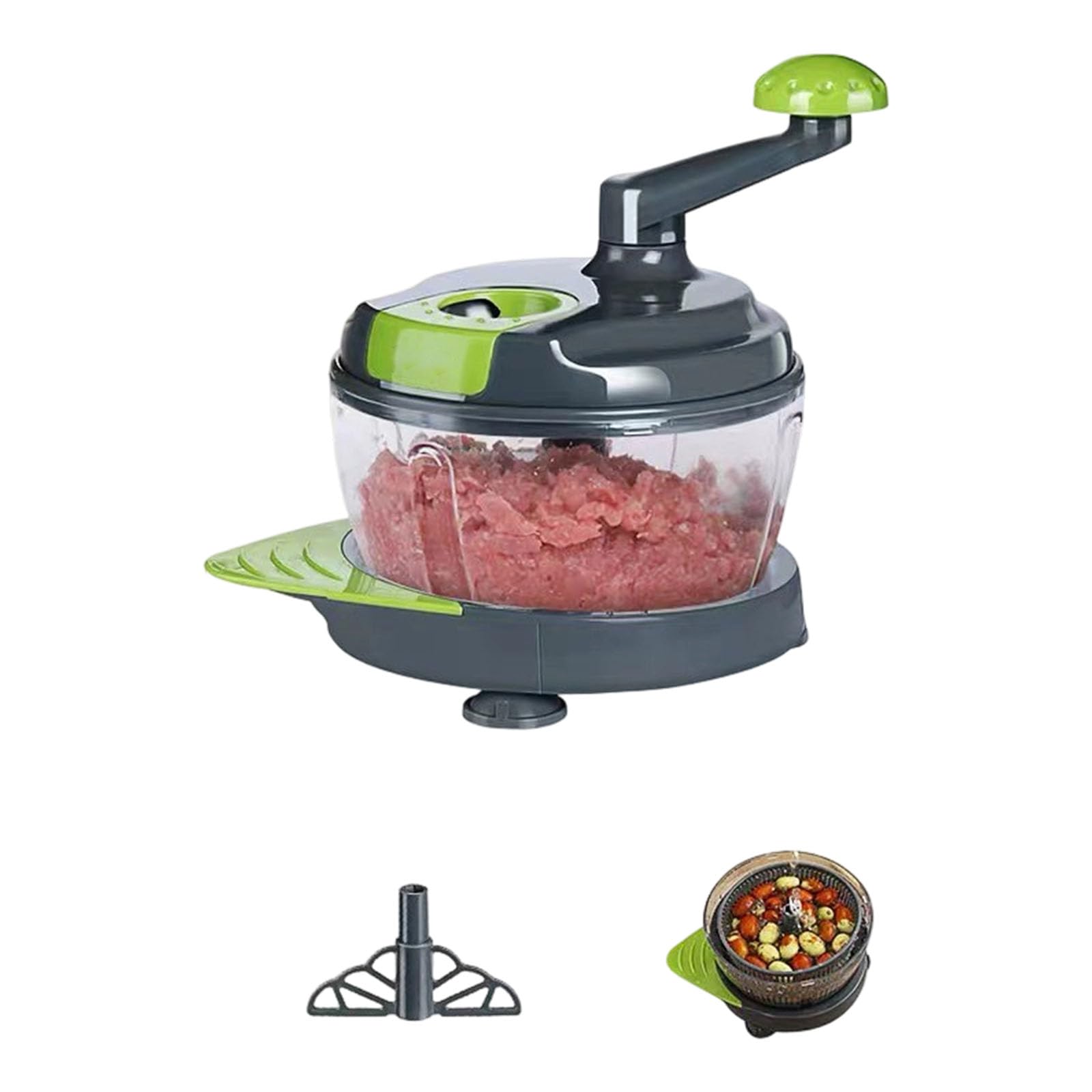 TEMOOUES Kitchen Manual Meat Grinder Vegetable Choppers with 402 Steel Food Processor with Clear Container Easy to Clean Meat Mincer