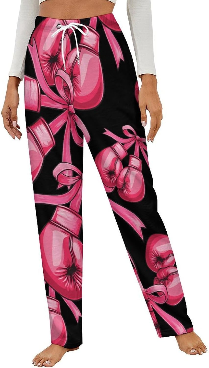 Breast Cancer Boxing Glove Ribbon Women's Pajamas Flannel Pajama Pant Lounge Bottoms Sleepwear Nightwear for Home