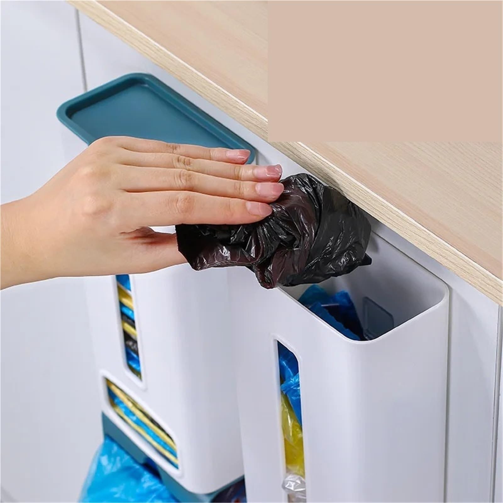 Dispensador De Bolsas De Basura Caja de almacenamiento de bolsas de basura for colgar en la pared, organizador de bolsas de plástico for cocina, dispensador de bolsas de basura for baño, accesorios de