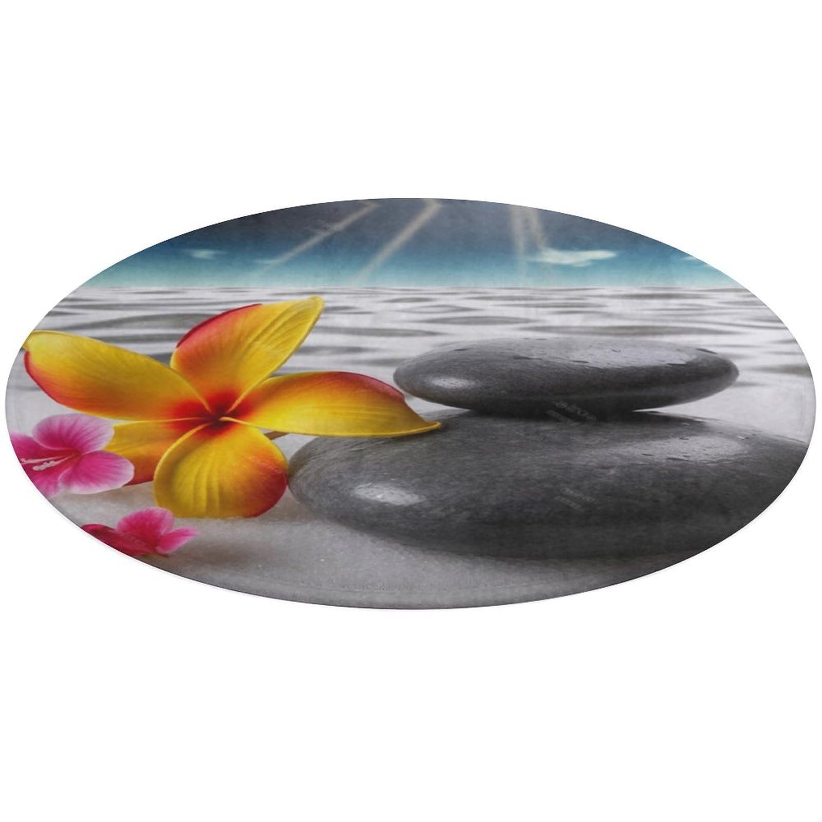 Tapis rond en velours 90x90 cm lavable et moderne avec fleurs tropicales