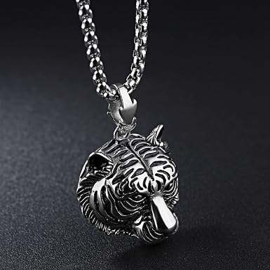 Collana con ciondolo testa di tigre gotica retrò per uomo collana con tigre punk in acciaio inossidabile gioielli con animali tigre ruggente hip hop